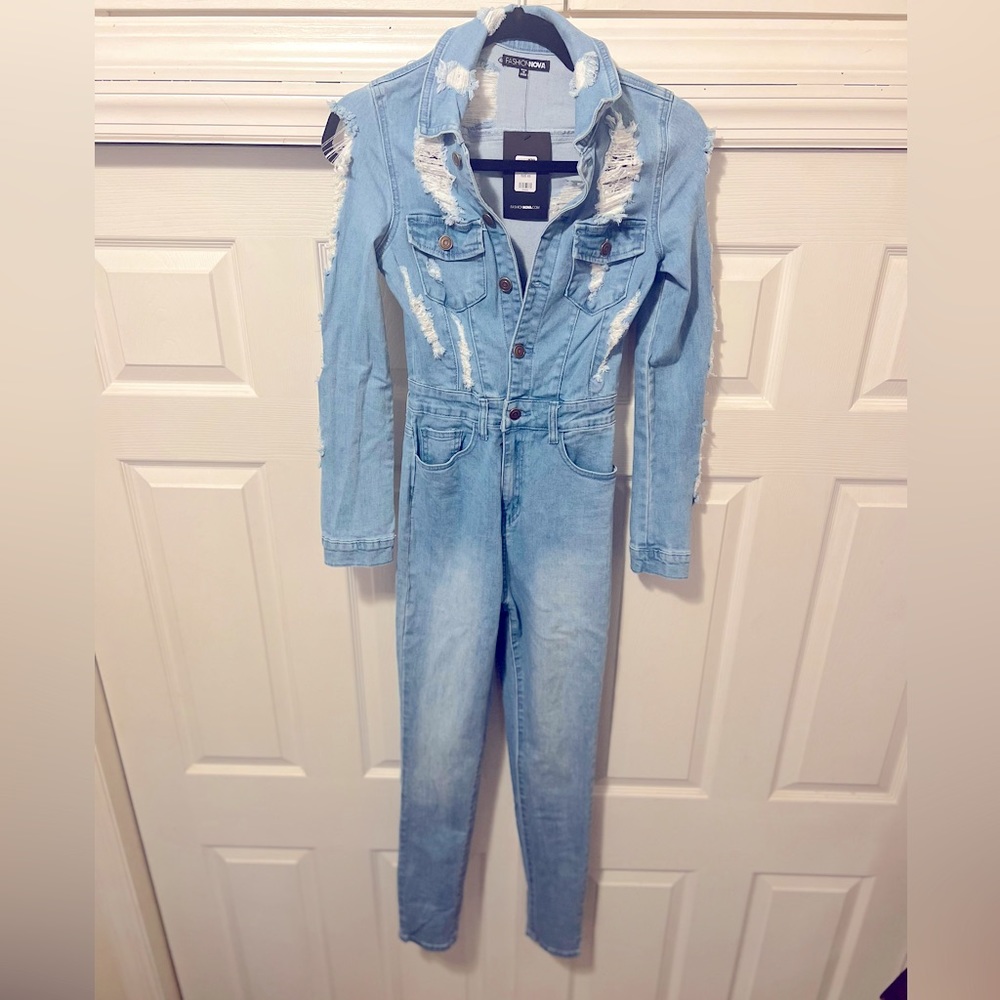 Dana Distressed Denim Jumpsuit